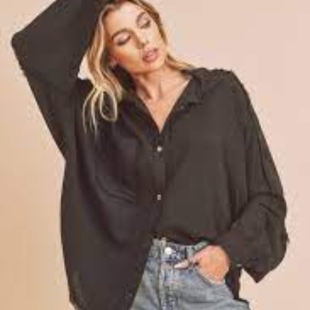 aemi + co long sleeve button up frayed top
